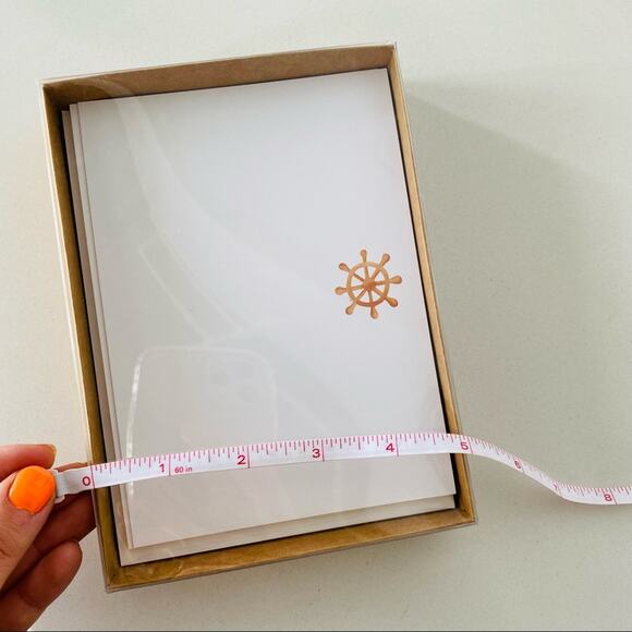 NEW ANTHROPOLOGIE White Tan Illustrated Sail Wheel Nautical Card Notecards s/10 - Picture 4 of 4